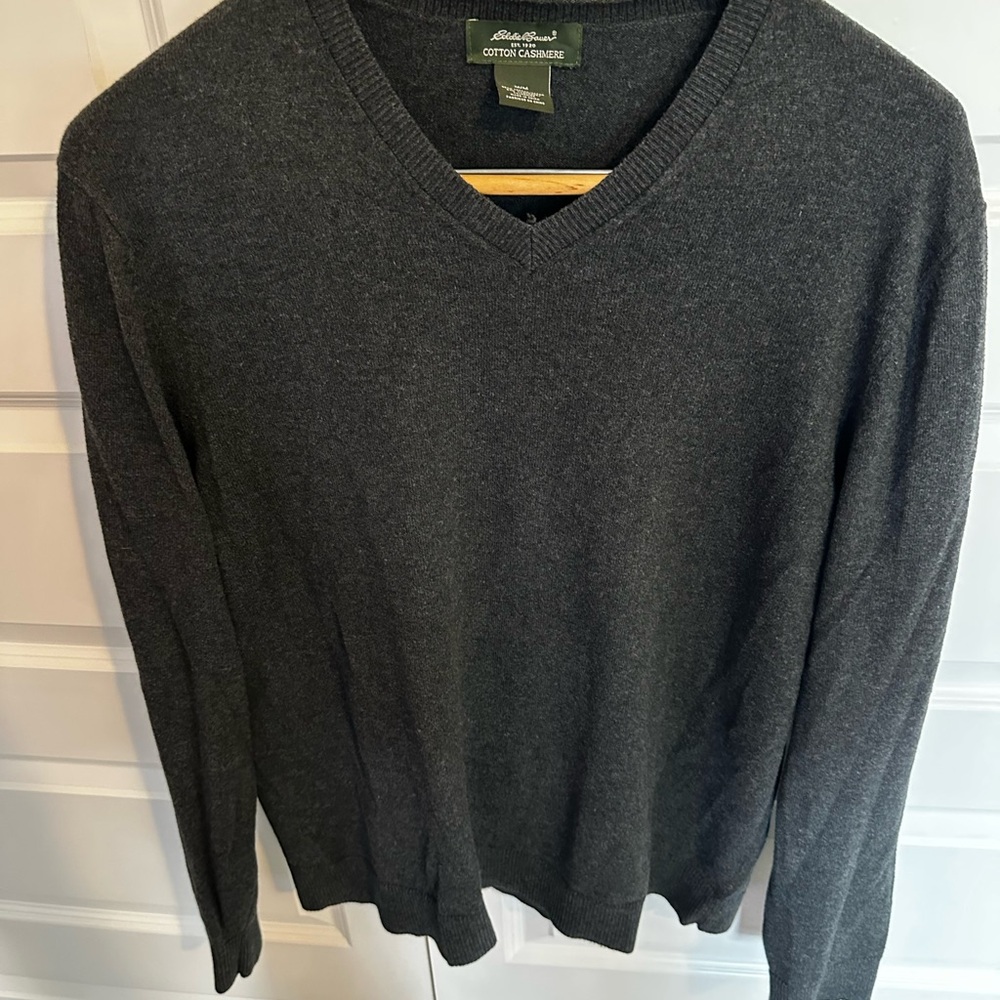 Eddie Bauer Cotton Cashmere Charcoal V-Neck Sweater